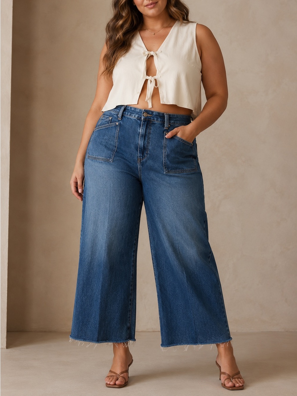 Kut from the Kloth Meg High Rise Wide Leg Jeans Raw Hem Size 18